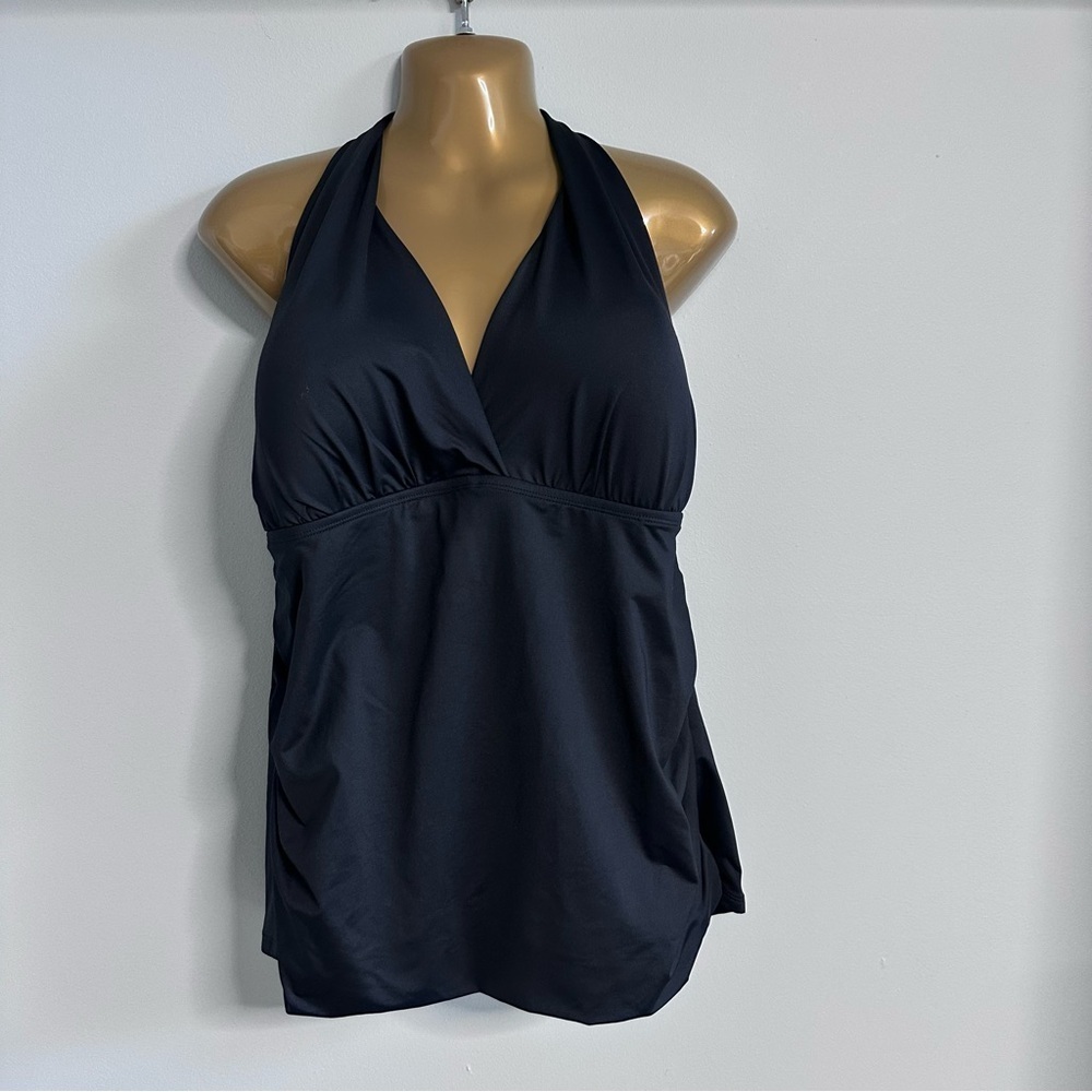 La Blanca Tankini 20W Halter Elegant Black Bikini Top Ruched Sides Built in Bra